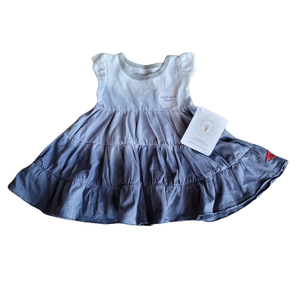 BURTS BEES Blue Smoke Hand Dyed Organic Cotton Dress Size 3-6M